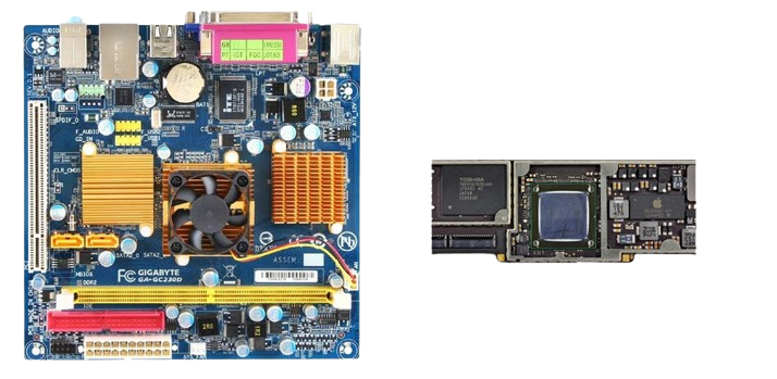 Une carte mère d'un ordinateur et un circuit imprimé de Soc