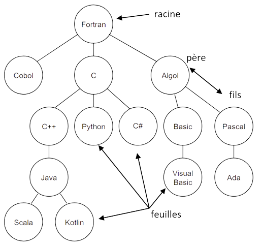 Exemple d'arbre représentant l'évolution des langages informatiques